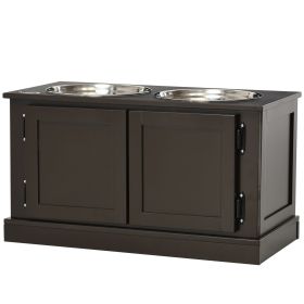 PawHut Elevated Dog Bowls with Storage, Two Stainless Steel Bowls for Large Dogs, Coffee