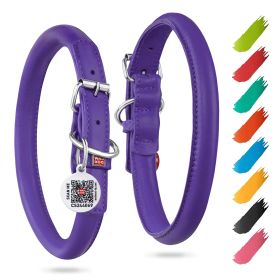 Ultra Soft Rolled Leather Dog Collar Soft Padded Dog Collars for Medium Dogs Large Breed Dogs Male and Female Dog Collar 18 - 21 inch Neck Purple