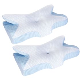 Memory Foam Pillow Neck Support Pillow for Pain Relief Sleeping Ergonomic Contour Orthopedic Support Side Back Stomach Sleeper (Color: Blue, size: One size)